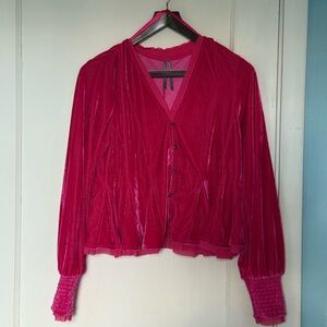 Anthropologie Maeve Ruffle-Cuff Velvet Blouse